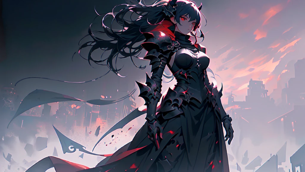 demon girl, close up, black heavy detailed clothes, art, dark and malevolent,armor, powerful and intimidating, (masterpiece, best quality, ultra-detailed, best shadow), (detailed background, dark fantasy) dramatic light, intricate details, dark and malevolent, powerful and intimidating, Dark and foreboding, malevolent force, sinister and chilling, armor, high detailed background, girl in demon slayer art, demon slayer art style, epic anime art, God pretty girl of death