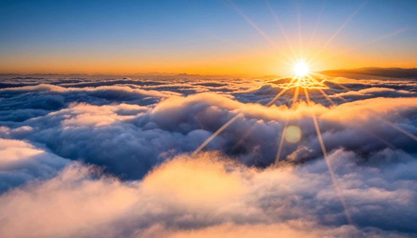 sunrise, sea of clouds, realistic, photograph,