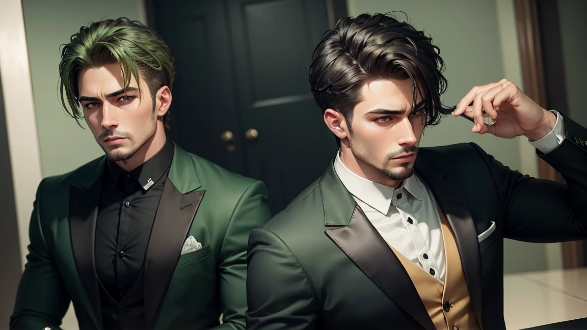 man-black and dark green suite-trading-money-rich-powefull-handsome-green highlights on suite