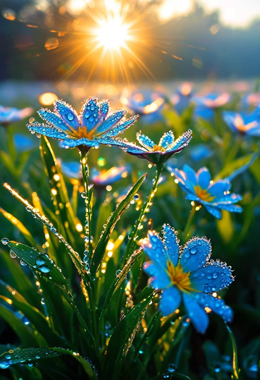 The first rays of sunlight in the morning,Dew on flowers,(sunrise),Beautiful picture,HD Wallpapers