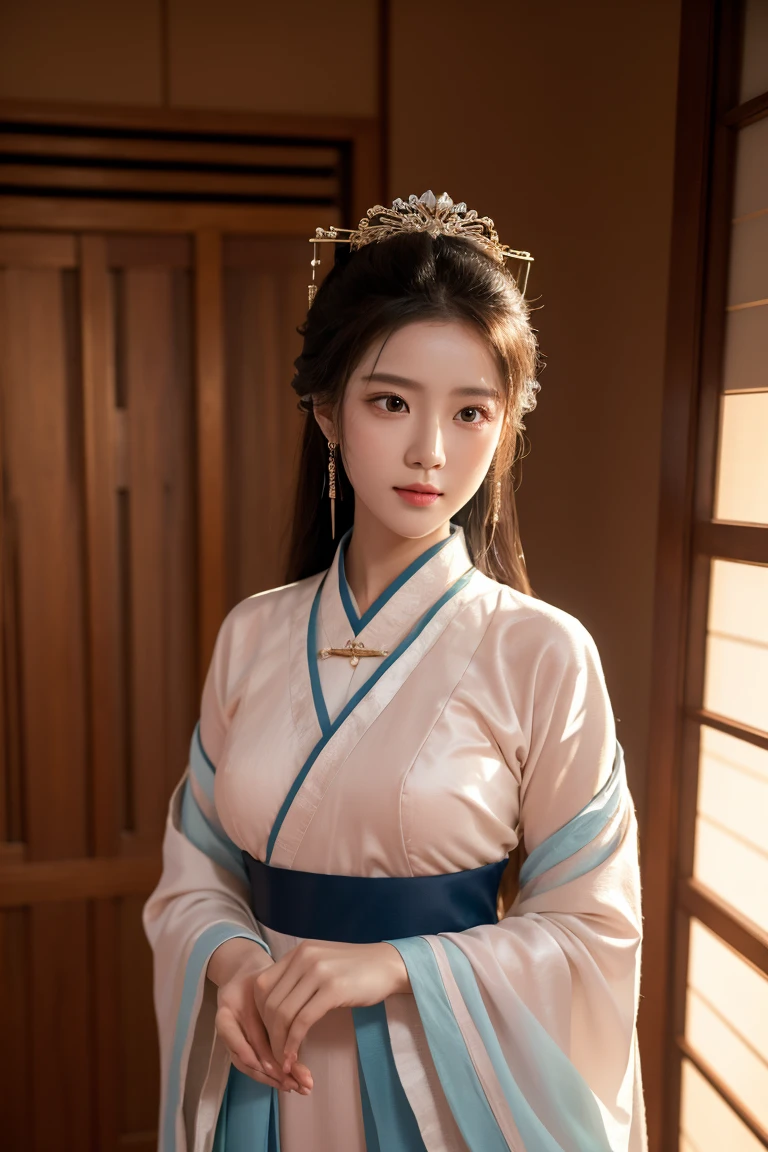 excellent quality, masterpiece, High Resolutiexist, 1 Girl, blush, (Charming smile: 0.8), Star Student, Chinese Hanfu, Hair accessories, necklace, Jewelry, beauty, exist_Body, Tyndall effect, Practical, Shadow Room, Light Edge, Two-texiste Lighting, (High Detail Skin: 1.2), 8K UHD, SLR, Soft Light, high quality, Volumetric Lighting, photo, High Resolutiexist, 4K, 8K, Background blur, Real Persexist