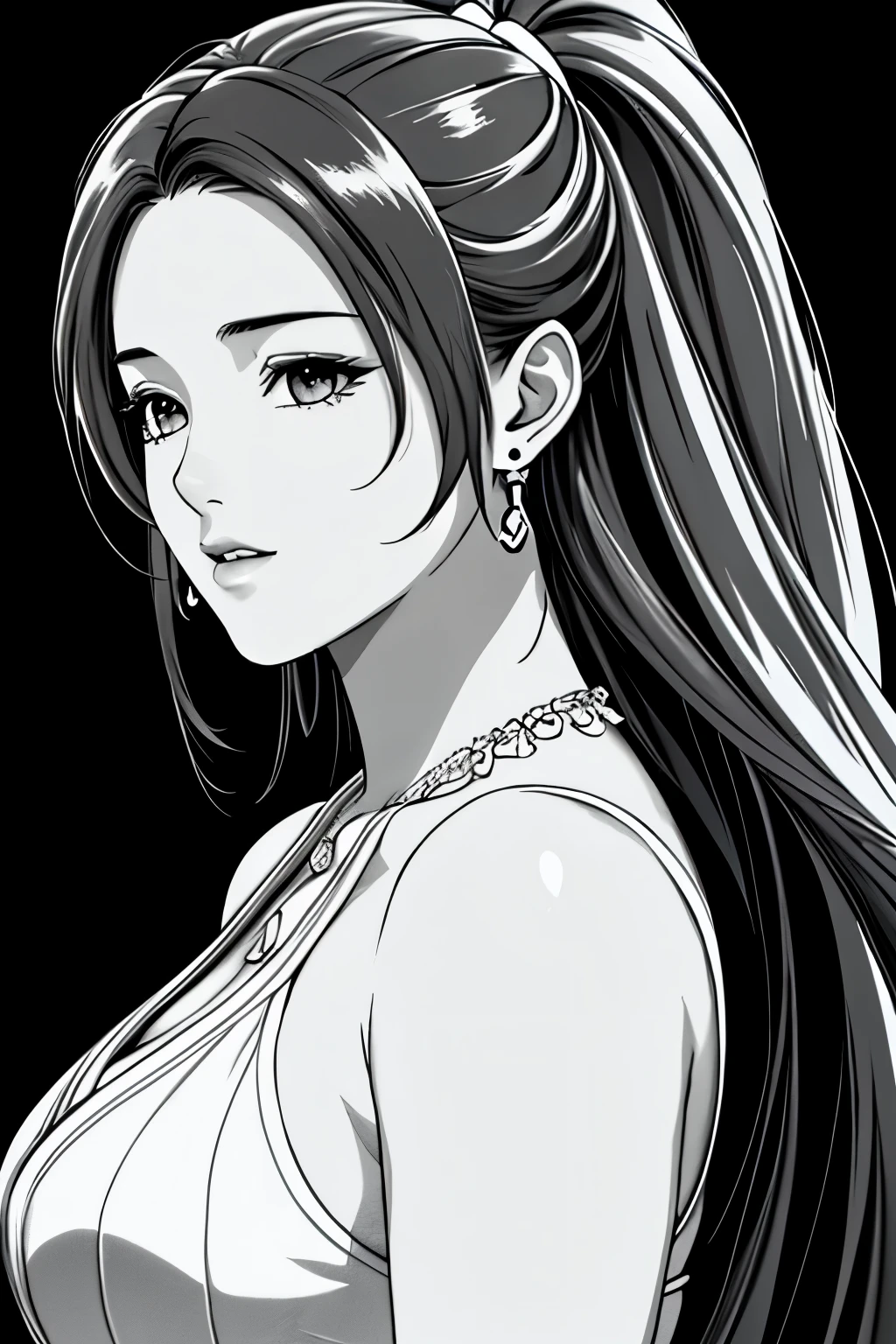 (masterpiece, Highest quality, Highest quality, Official Art, Beautiful and aesthetic:1.2), (Highest quality, masterpiece painting:1.3), black and white line drawings,(Monochrome:1.4),Immature woman, , (Half Body Shot), masterpiece, Ultra-high resolution, , Abstract art, (Side shot), (Photorealistic:1.0),Straight hair, Beautiful and shiny hair, 白くGlowing Skin, Picturesque, sketch, texture, Ultra-high resolution, alone, Beautiful woman, Very detailed, (Fractal Art:1.1), Most detailed, (Tangled:1.2), (Dynamic pose), (Abstract background:1.3), (Glowing Skin), (Earrings:1.4), (feather:0.9), Taisho romance