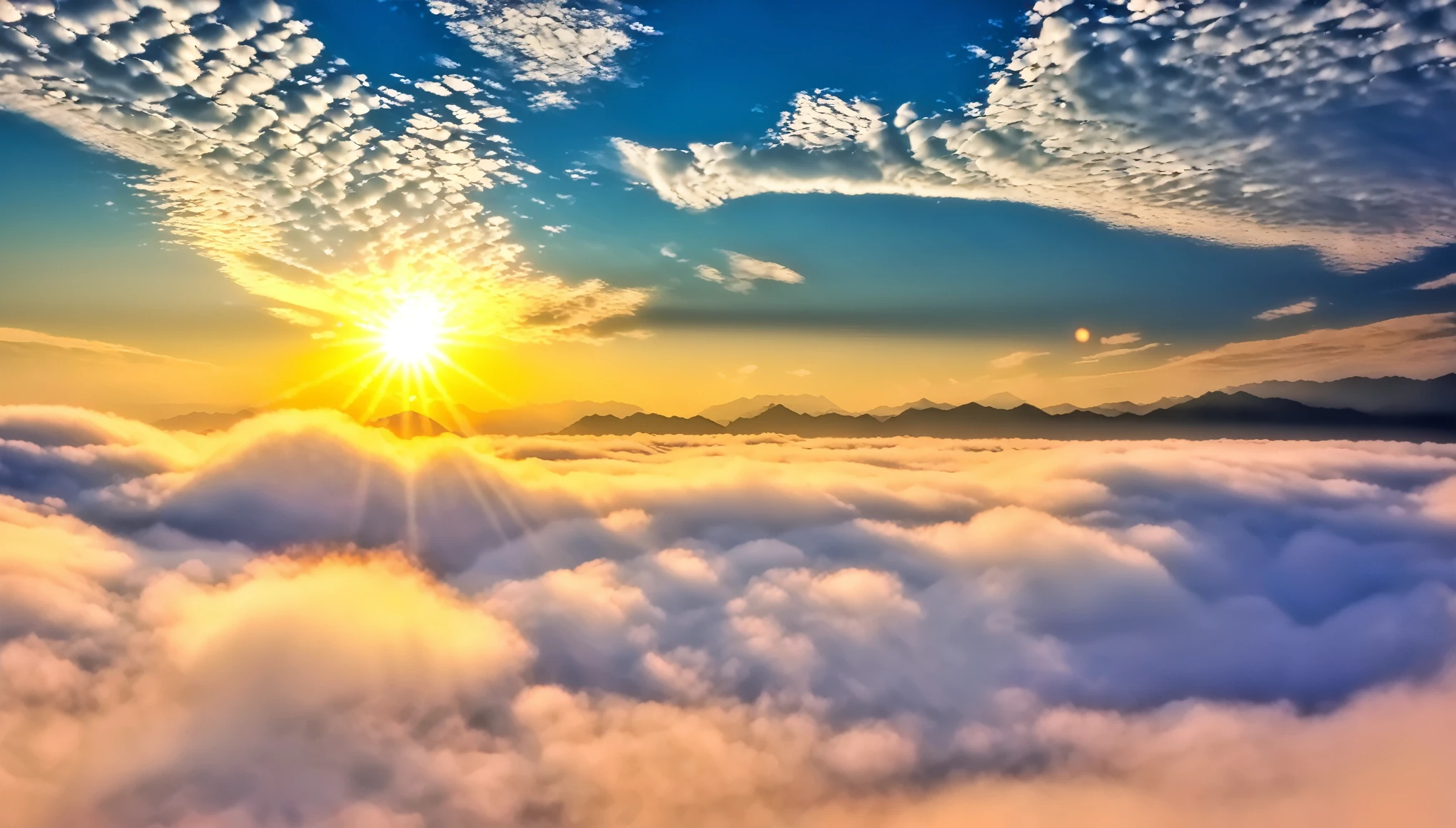 sunrise, sea of clouds, realistic, photograph,