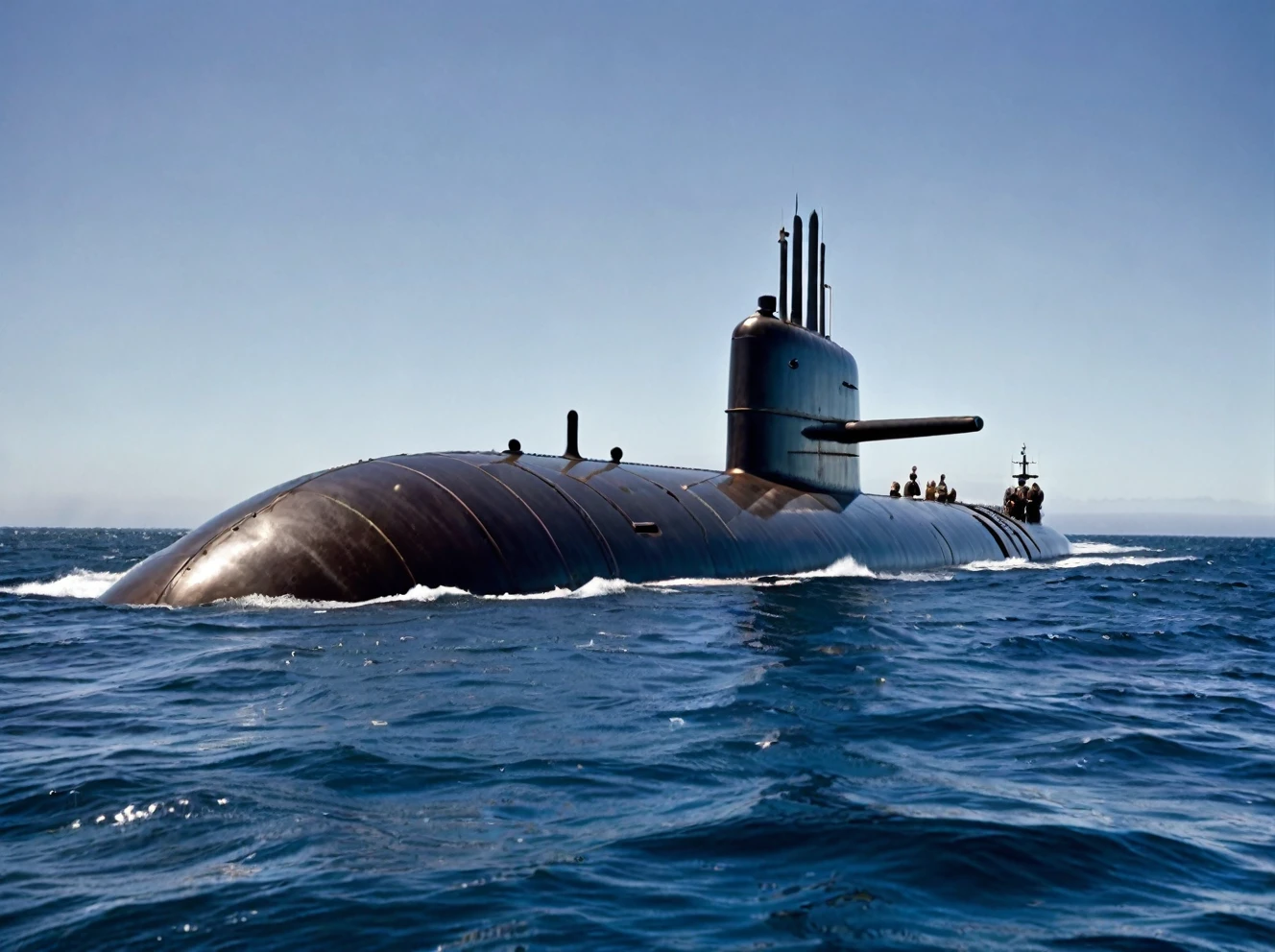 photo of the captain nemo submarine in the distance, nautilus submarine on the ocean, coast of south Africa, outdoors ocean, realistic scenery. very wide shot, landscape, film, professional
