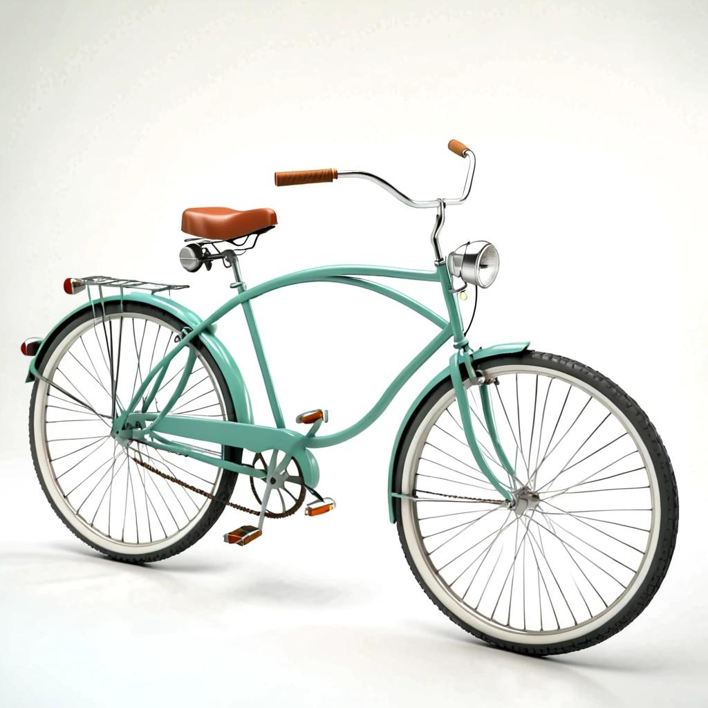 retro bike, on white background, high-angle photo, soft light, 3d render, wide angle shooting, raw
