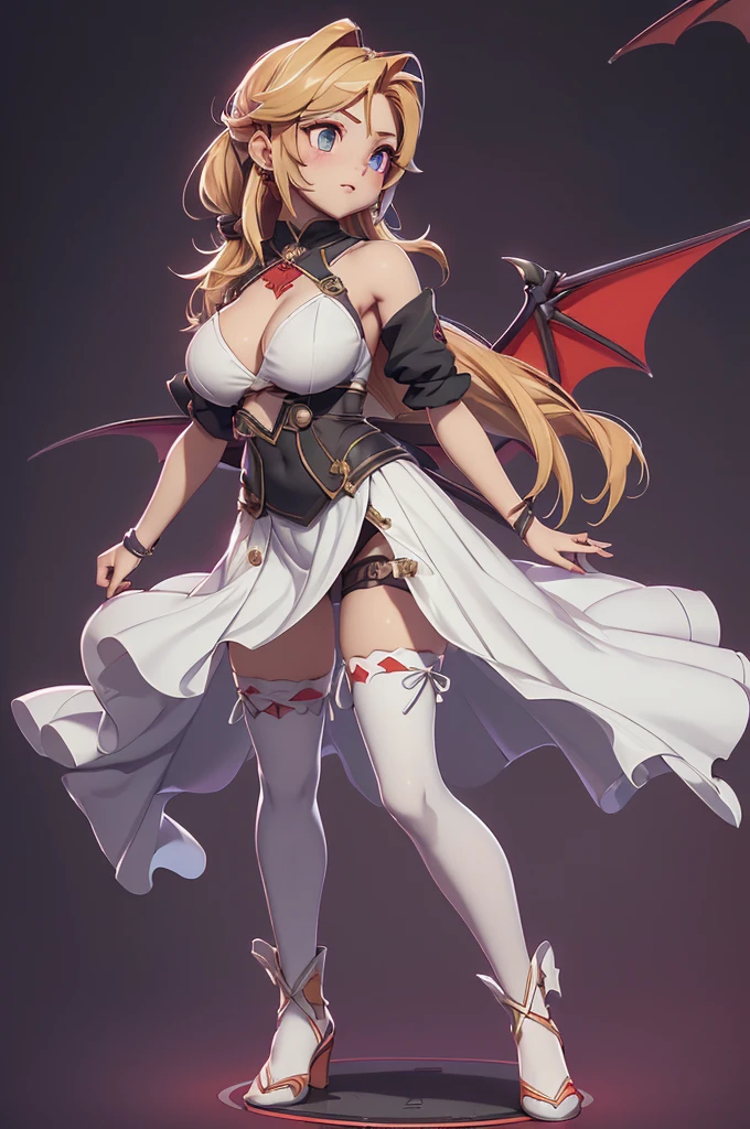 ((best quality)), ((masterpiece)), (detailed), 1girl, Character design, female, dynamic poses, long white grey hair, grey white eyes, very skinny, detailed, best quality, no accesoires around the neck, no shoes, prominent collarbones, skinny arms, flat stomach, visible hip bones, full body, blank white background, plain background, white background, red and white clothing, Bloodborne inspired, occult aesthetic, occult, detailed and intricate steampunk and detailed gothic, NSFW, Very dramatic and cinematic lighting, cosmic horror, grim-dark, side-lighting, perfect face, NSFW, Fluttering lace flared long knee length dress with frilly petticoats, knee length dress, pleated petticoats, petticoats gothic, complex lace boots, side-lighting, gothic aesthetic, wielding a mighty sword with mechanical components, mandalas, small breasts, a fairy, various different types of insect wings, NSFW, full body, whole body, body, plain background, white background, blank background, no background, white background NSFW, chains, full body, whole body, head-to-toe NSFW