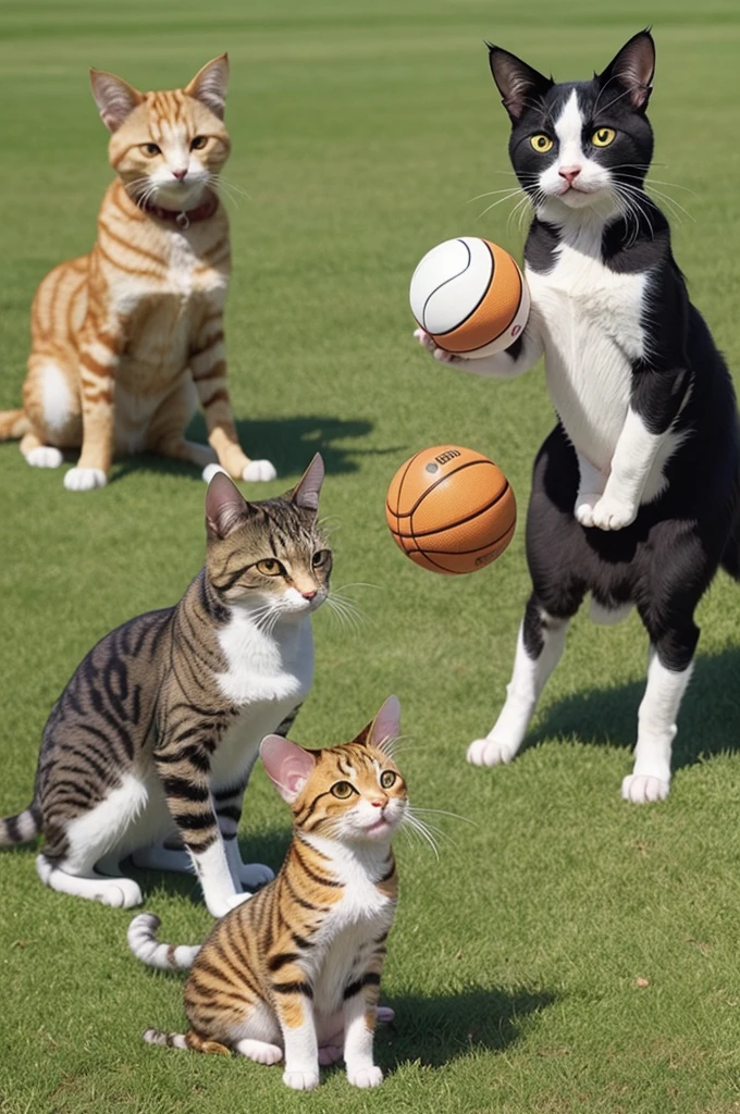 one cat, a dog and a mouse playing ball
