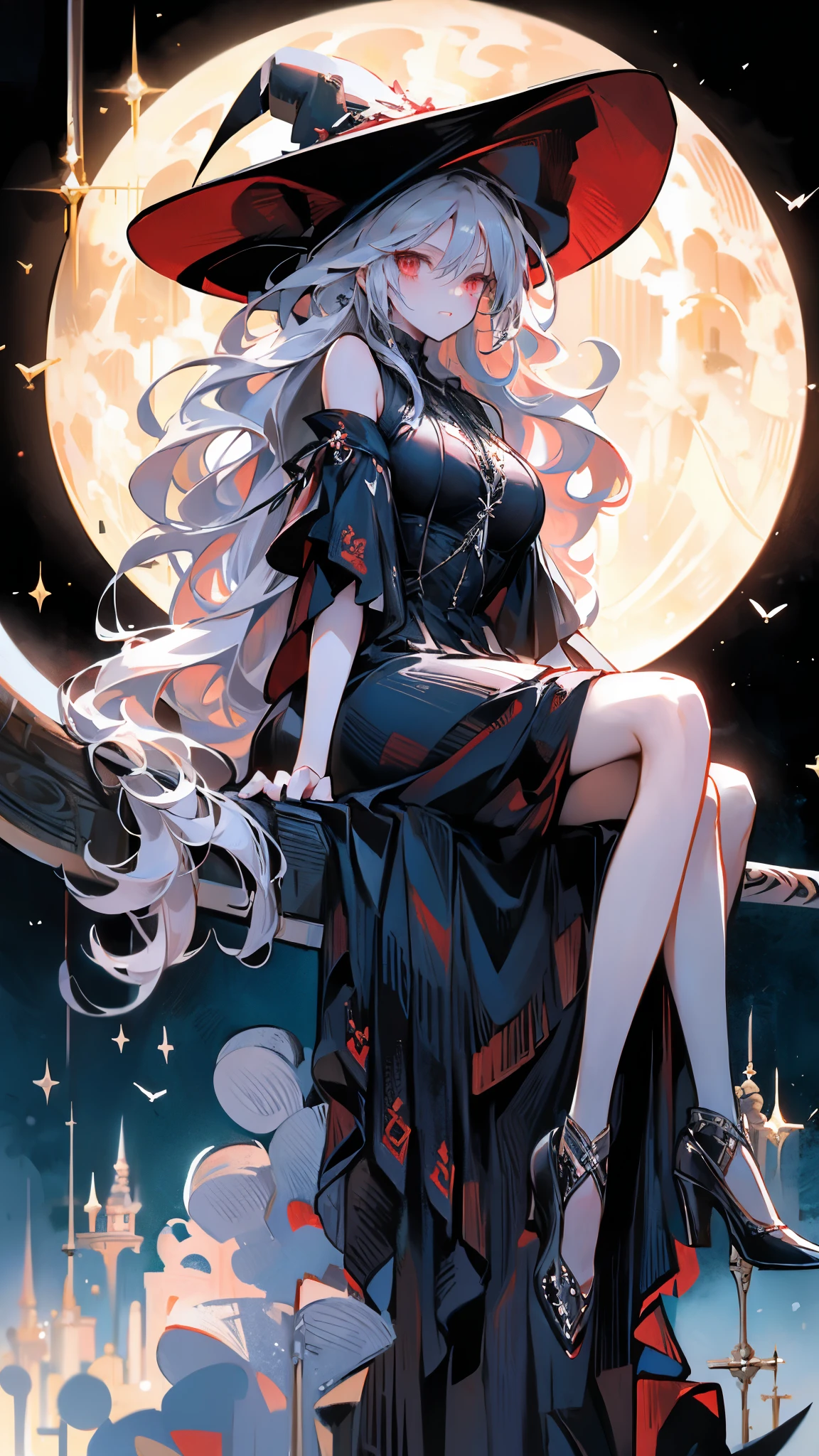 Adult Lady, long silver hair, Ruby Eyes, Black Gothic Dress, Grim Reaper Scythe