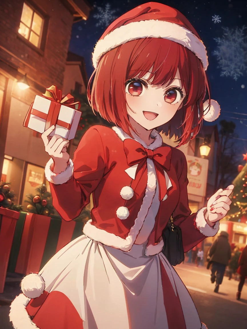 masterpiece、Very detailed、(1 Girl:1.2)、Redhead、Big eyes、(((close)))、smile、short hair、(((Anime Style)))、(((2D)))、Red eyes、Open your mouth、(((Santa Cosplay)))、(((Christmas)))、8K、