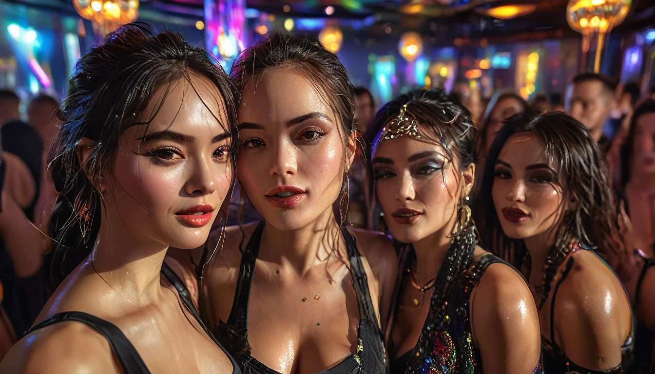 A middle-aged man in a high-end club surrounded by beautiful women. Full body, wide angle, 4K (man) high resolution, sharp focus, (ultra detailed, highly detailed), (photorealistic artwork: 1.37), (highly detailed CG Unity 8k wallpaper), ((vibrant colors, vibrant theme)), (intricate), (masterpiece), (best quality), art photography, (photo by sldr), (intricate background), perfectly rendered face, perfect facial details, realistic face, photorealistic, ((intricate details)), (((realism)), full body, wide field of view,