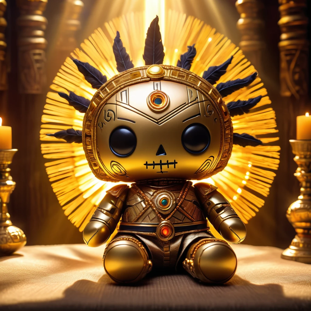 (knitted toy voodoo doll:1.7), (Voodoo Tutankhamun:1.3), (Clothing: ancient Egyptian pharaoh attire with hieroglyph patterns:1.0), (Accessories: enchanted scepter emitting a golden glow, floating ankh:1.1), (background: grand Egyptian tomb with treasures, hieroglyphics, and an atmosphere of ancient mystery:1.2), best quality, masterpiece, detailed soft oil painting, detailed background, dramatic cinematic lighting, soft edge lighting, professional, dramatic lighting, hard edge lighting, ultra quality, 4k, masterpiece, best quality, 8k, ultra high definition, high resolution, extremely detailed
