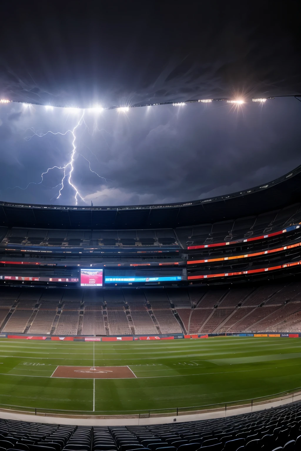  panoramic view inside a stadium, lights, lightning, spectacular photograph, canon eos, super photography 