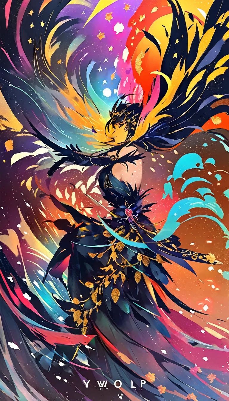 Coverart gorgeous elegant goddess as a mix of raven and psylocke as a ink painting shattering out of a page becoming the stars of the night sky by sui ishida yoji shinkawa yoshitaka amano and wlop in the style of a traditional japanese painting, dynamic sharp colors, fine lines, intricate detail, artstation
