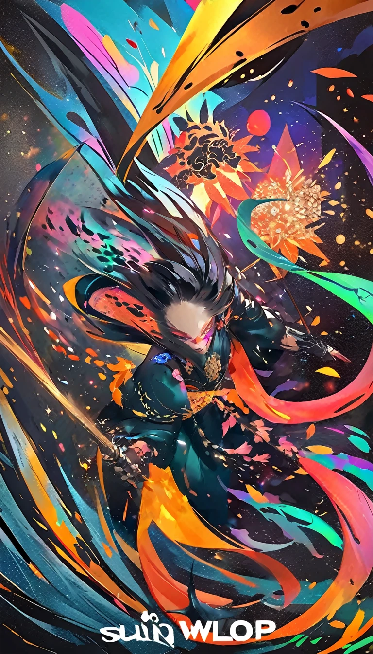 Coverart gorgeous elegant goddess as a mix of raven and psylocke as a ink painting shattering out of a page becoming the stars of the night sky by sui ishida yoji shinkawa yoshitaka amano and wlop in the style of a traditional japanese painting, dynamic sharp colors, fine lines, intricate detail, artstation, flat backround
