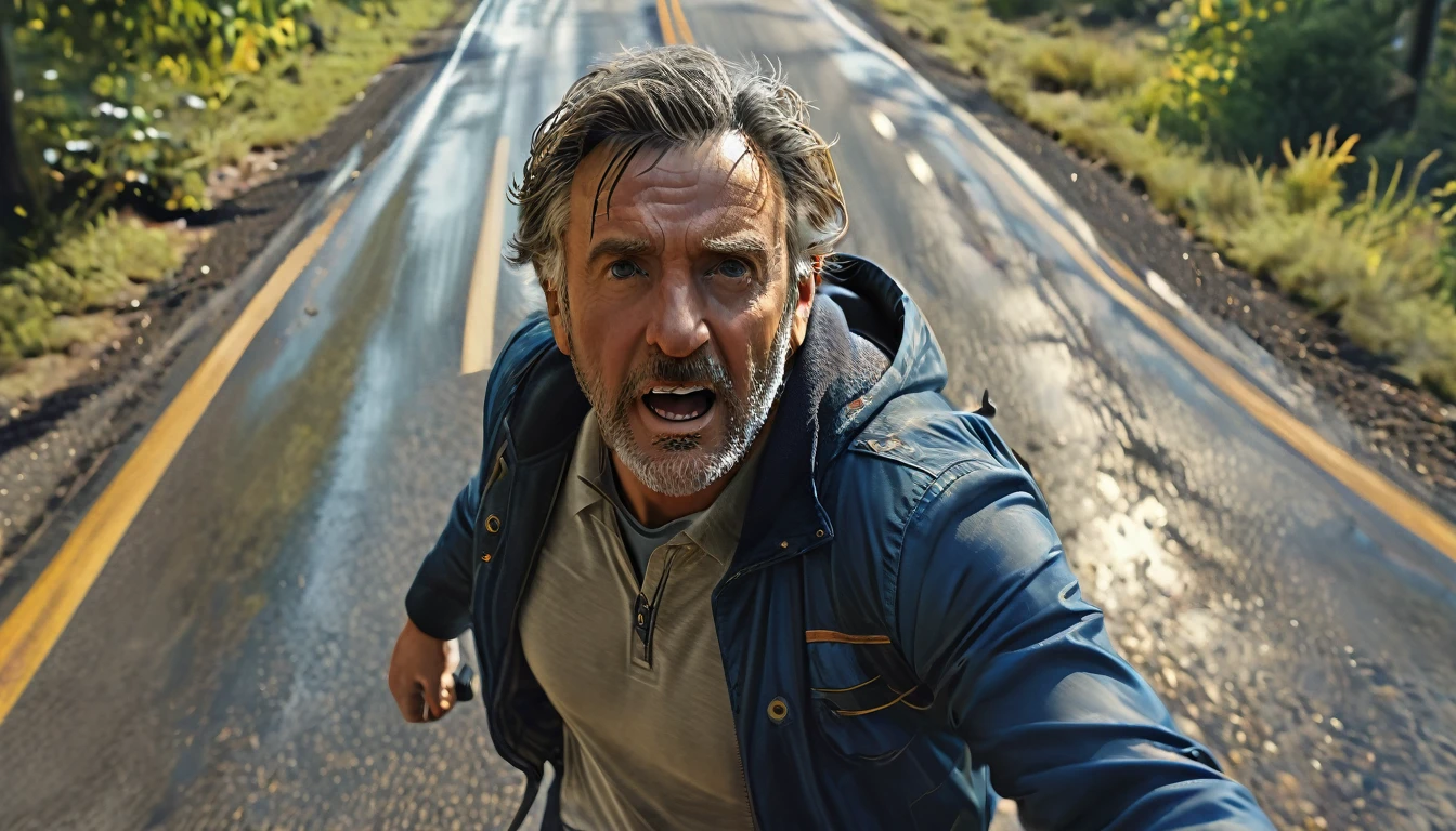 Middle-aged man being pushed by a man on the road, Full body, Wide angle, 4K (man) High resolution, Sharp focus, (Super detailed, Highly detailed), (Photorealistic artwork: 1.37), (Highly detailed CG Unity 8k wallpaper), (((Vibrant colors, Vivid theme))), (Intricate), (Masterpiece), (Top quality), Art photography, (Photo by sldr), (Intricate background), Perfectly rendered face, Perfect facial details, Realistic face, Photorealistic, ((Intricate details)), (((Realism))), Full body, Wide field of view,
