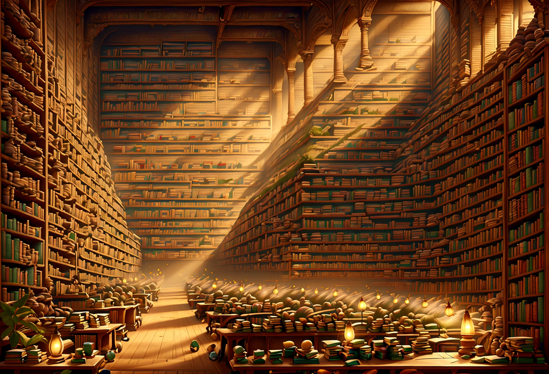 In the bustling university library of Dhaka, the shelves are filled with ancient tomes and modern textbooks, students hunched over their notes in silent concentration. If this scene were to be depicted in a Pixar style, we would see vibrant colors and exaggerated character designs bringing the setting to life. The image captures intricate details, from the worn pages of the books to the earnest expressions on the students' faces. The picture radiates warmth and nostalgia, painting a vivid picture of academia at its most serene and studious.