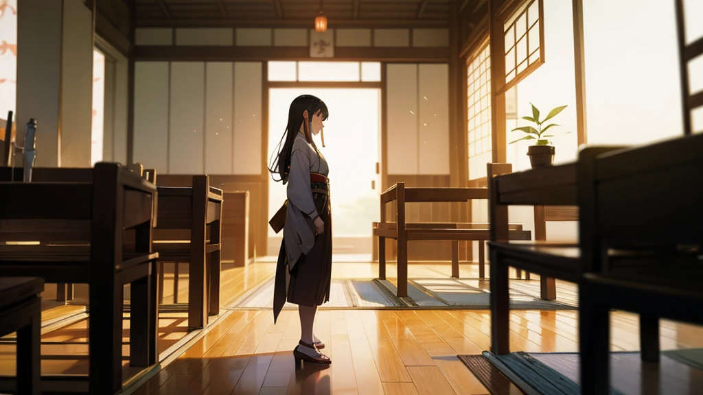 In the corner of the party venue、A Japanese woman stands