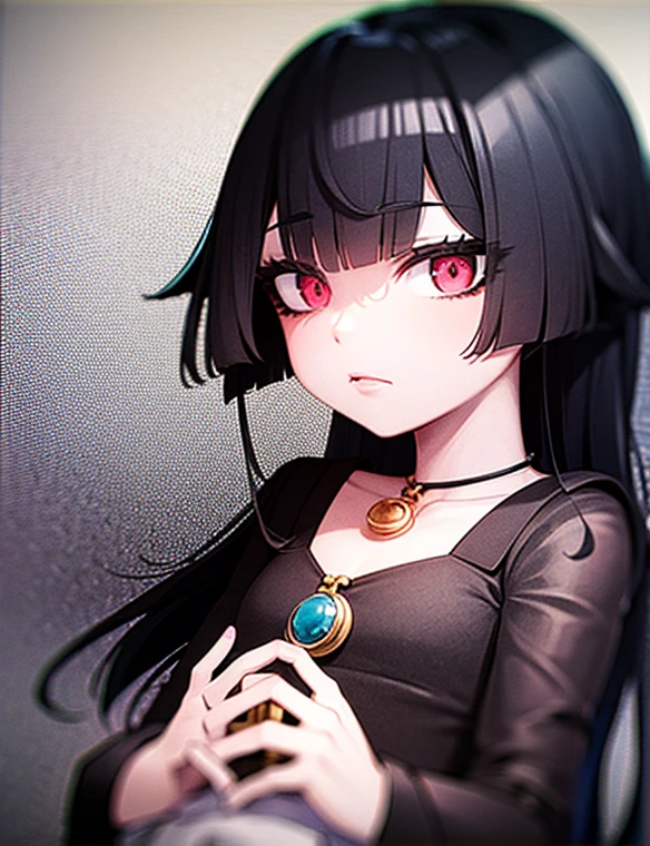 Goth girl 1girl, solo, long hair, looking at viewer, red eyes, jewelry, necklace, makeup, lipstick, black background, portrait, glowing eyes, by vergvoktre, dramatic fluorescent , gritty, intense, distorted face, nightmare fluorescent, intricate details, hyperdetailed, cinematic, dark shot, film grainy, soothing tones, muted colors, technicolor BREAK outdoors, twilight, raytracing BREAK d4rk4rt artstyle, monochrome fluorescent, greyscale, avant-garde style