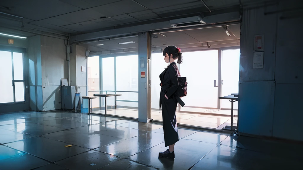 A woman is standing in the corner of the party venue.