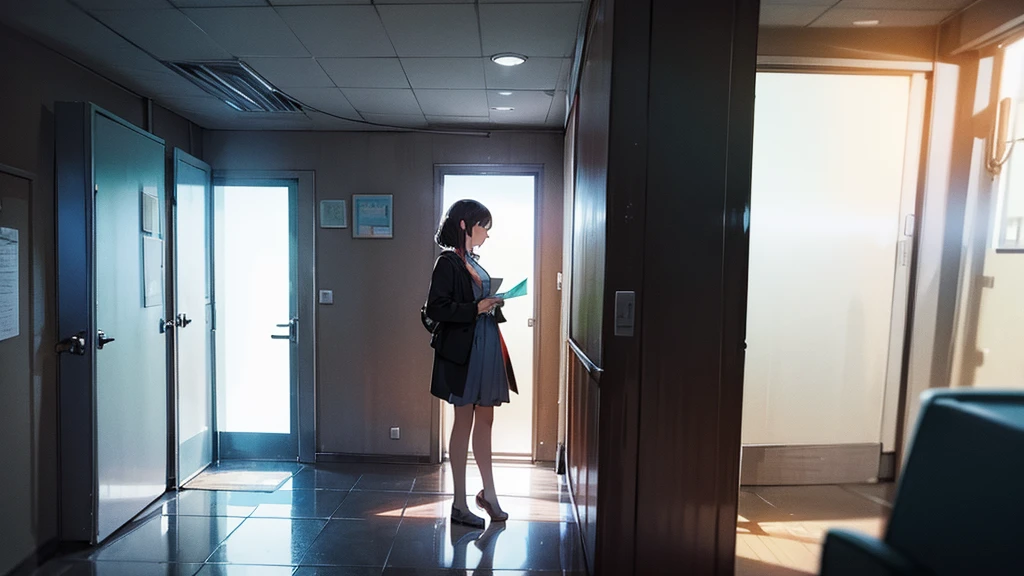 A woman is standing in the corner of the party venue.