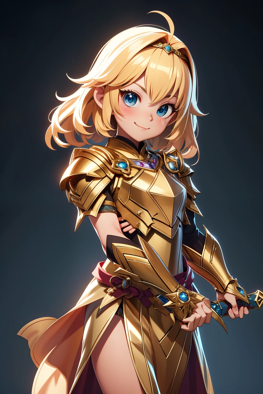 《Adorable Holy Knight Gaul》by Master S2

- A charming depiction of Gouki, the Holy Knight, adorned in a radiant knightly attire.
- Exquisite facial features exuding innocence and cuteness, complemented by the three-dimensional details.
- Perfectly proportioned, with a small yet curvaceous figure, emphasizing her endearing charm.
- Wielding a  yet enchanting sword, its every detail meticulously crafted, reflecting a captivating metallic sheen.
- The knight's heartwarming smile, gently displayed, radiates innocence and purity, further enhancing