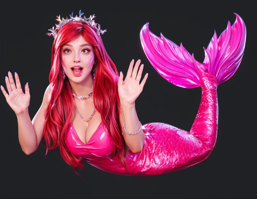 3d style, simplified design, 3d render, glossy texture, smooth 3d model, multiple light sources, rim light, sharp post effects render, (glossy plastic texture with multiple big light probe refractions), perfect cgi, smooth silhouette, high intensity refraction, (super glossy material), most beautiful vfx , blue background, plastic refractions, realistic, 4k, high resolution, rim light, photo shoot, commercial photo, profile shot, 4k, rim light, high resolution, 4k, glossy texture, smooth 3d model, multiple light sources, rim light, sharp post effects render, (glossy metallic texture with multiple big light probe refractions), perfect cgi, cgi art created only with gradients, smooth silhouette, high intensity refraction, (super glossy chrome material), most beautiful vfx, blue background, chrome metal refractions, multiple light sources, rim light, sharp post effects render, perfect cgi, digital art, detailed digital art, reflective, best quality, 4k, masterpiece:1.2, ultra-detailed, realistic, vivid colors, dark and moody lighting, The image of the highest quality, ensuring every detail is showcased perfectly. It in 4k resolution, allowing viewers to immerse themselves in the richness of the colors and intricate details. The realistic rendering. under the spotlight, reflecting, high-resolution image, realistic rendering, dark background, and rim light photorealistic The image features three characters standing in front of three houses. The characters are a red-haired mermaid, a purple cat, and an orange dog. They are each holding a yellow maraca