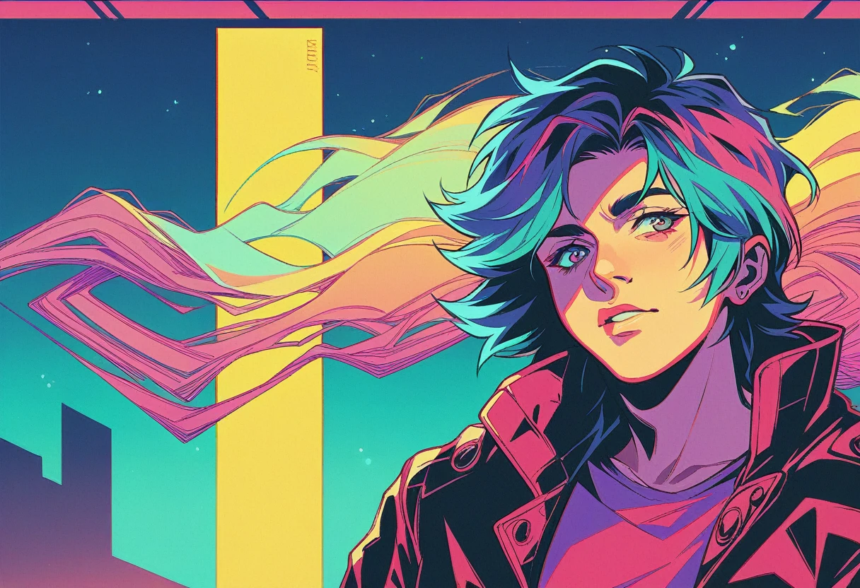 Create a realistic landscape background for gaming Twitch chanell in a synthwave style from the 1980s. The scene should feature a neon grid, vibrant colors, and a detailed retro-futuristic cityscape in the background. Include realistic lighting and shadows to enhance the overall realism of the image. Dimensions: 1200x480