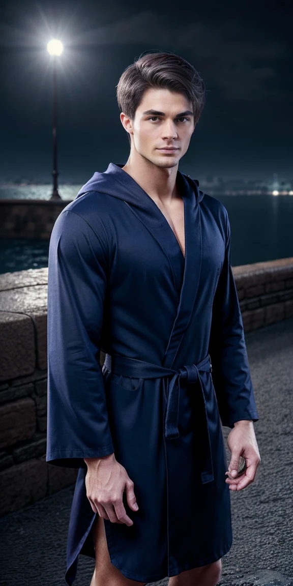 Basic Information Age: 25 Gender: Male Physical Appearance Height: 6 feet (183 cm) Build: Lean, slightly out of shape from a sedentary lifestyle but physically healthy Hair Color: Dark brown, slightly wavy, kept short Eye Color: Deep blue Skin Tone: Fair Clothing Style: Necromancer robes