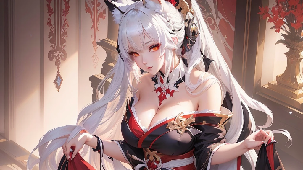 Anime-style image of a woman in a devil costume, White-haired God, onmyoji portrait, Enchanting anime girl, The Detailed Art of the Onmyoji, onmyoji, Azur Lane Style, Anime Goddess, artstation pixivでトレンド, Azur Lane Characters, Detailed digital anime art, White fox, Beautiful and attractive anime woman
