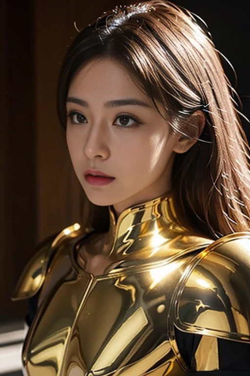 Muscular complexion, Shiny gold armor with pink metalwork　脱ぐ
