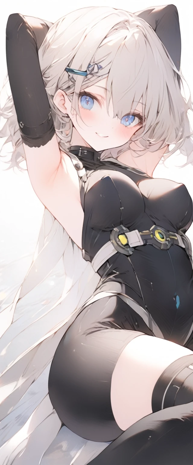 Adult woman, short white hair, cat ears, violet eyes, White superhero uniform, Sleeveless, open belly, t shirt, breeches, claws, anger, Masterpiece, hiquality