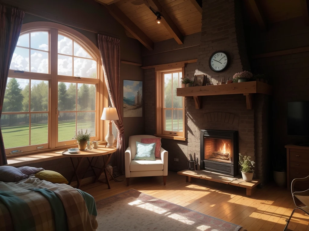 masterpiece, best quality, Spring Clothing, Colorful hair, outdoor,cloud ,Upper Body,Floor-to-ceiling windows