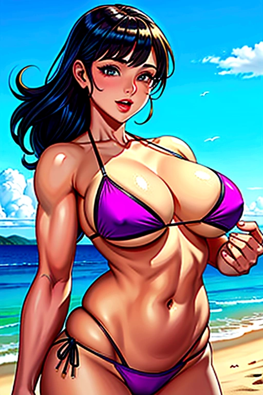 Hugw Muscle girls bikini  cartoon  at beach fun