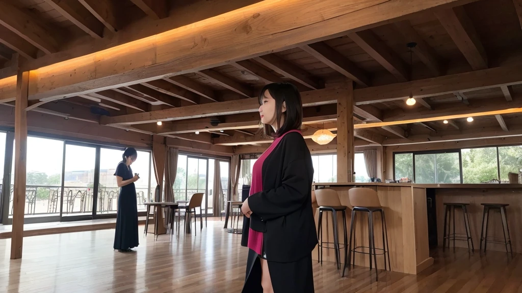 Away from the hustle and bustle of the party venue、A woman is standing