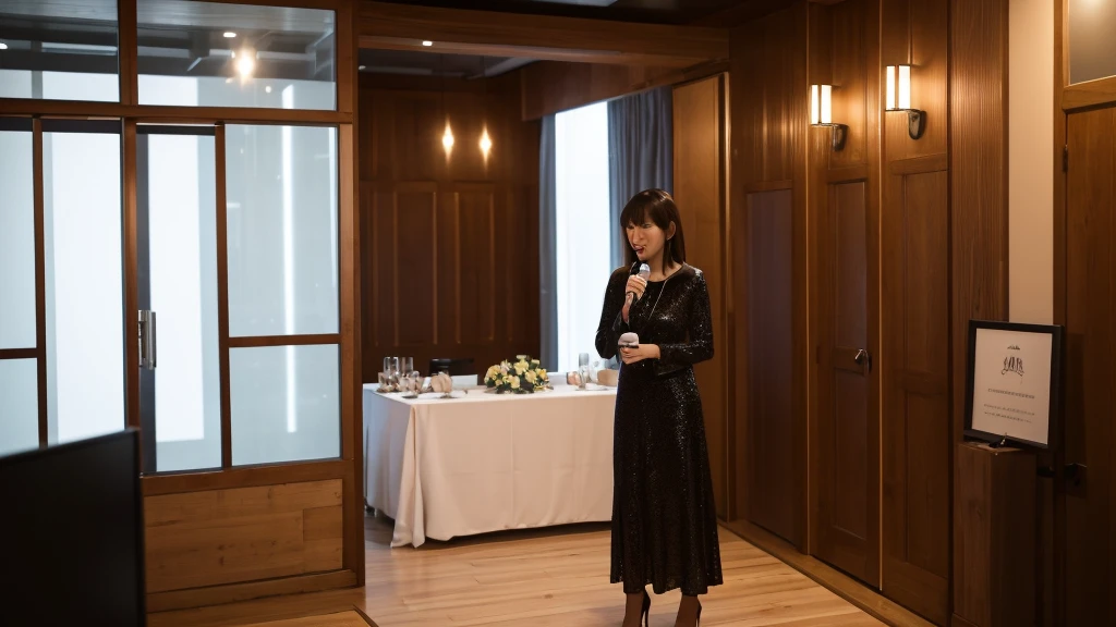 At the party venue、A woman stands there, unable to join in the conversation