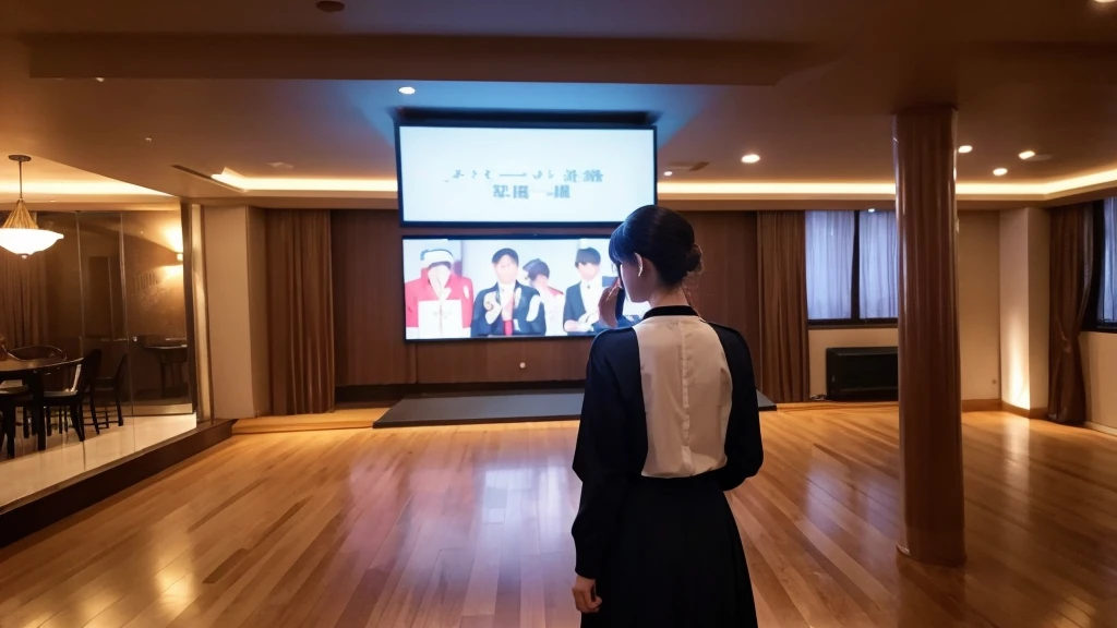 At the party venue、A woman is standing there looking bored