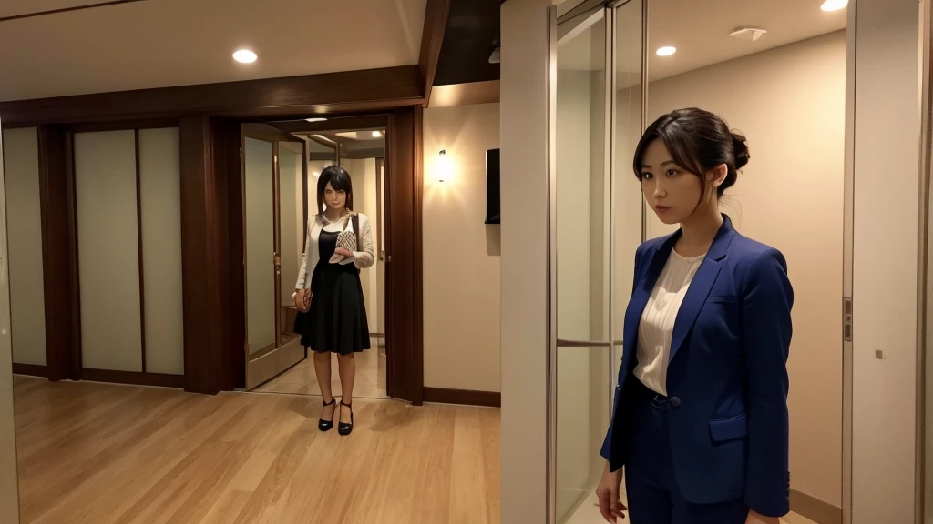 At the party venue、A woman is standing there looking bored