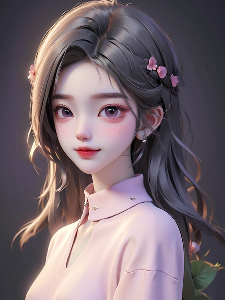 best quality, 1girl, solo, cartoon portrait , simple background,  long hair,   pink lips,