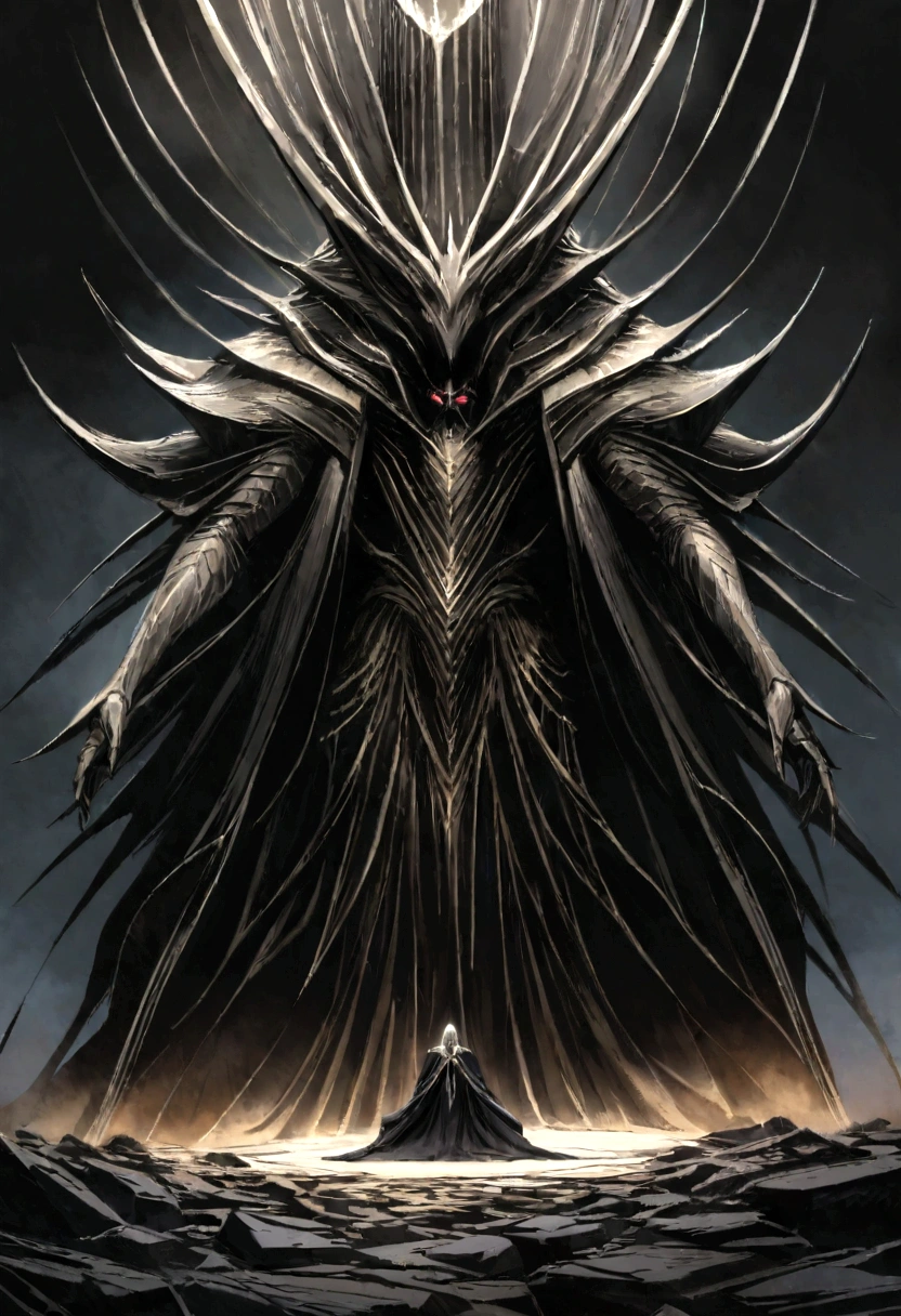 sculpture os a dwaven from lord of the ring universe, in black rock, the dwaven is taking a gift from Witch King
