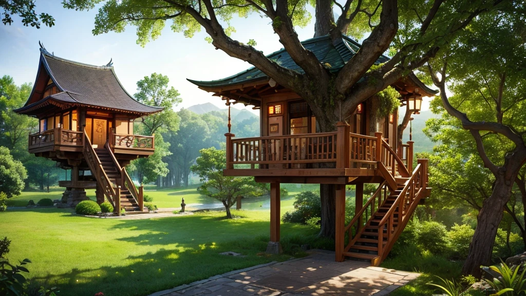 Elven tree house with a mixture of Asian aesthetic