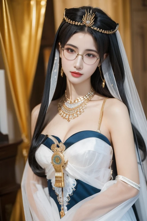 Highest quality、masterpiece、High sensitivity、High resolution、Detailed Description、One Woman、Slim Body、Glasses、Ancient Egyptian Empress、