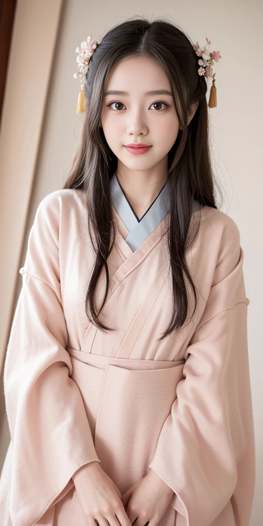Super Quality, Masterpiece, High Resolution, 1Girl, Blush, (Charming Smile: 0.8), Star Eyes, Chinese Hanfu, Hair Accessories, Jewelry, Beauty, on_body, Tyndall Effect, Realistic, Peach Blossom Forest, Light Edge, Two-tone Lighting, (High Detail Skin: 1.2), 8K UHD, DSLR, Soft Light, High Quality, Volume Lighting, Voyeur, Photo, High Resolution, 4K, 8K, Background Blur