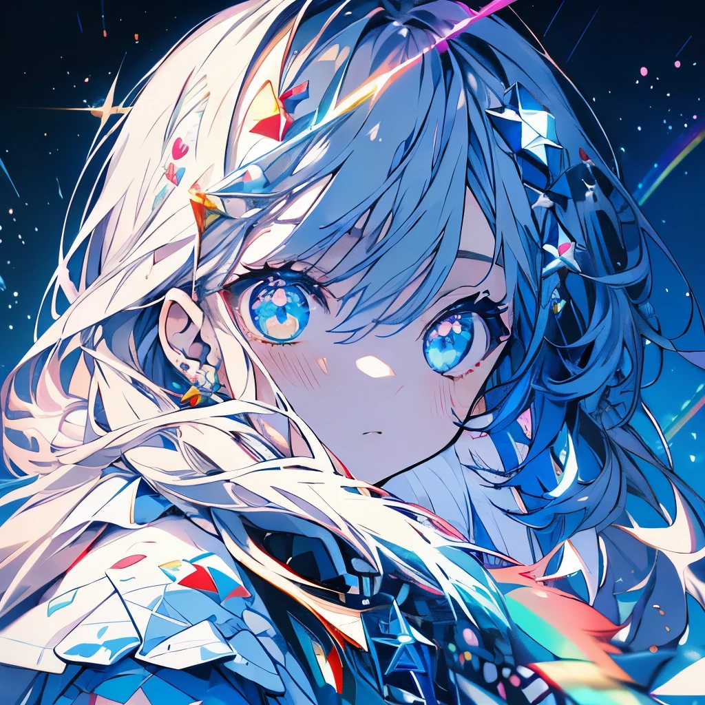 masterpiece、girl、Rainbow colorsの髪、Long Hair、Sparkling eyes、Serious face、Shining Background、Starry Ski、Rainbow colors、(((The character &quot;haru&quot;)))