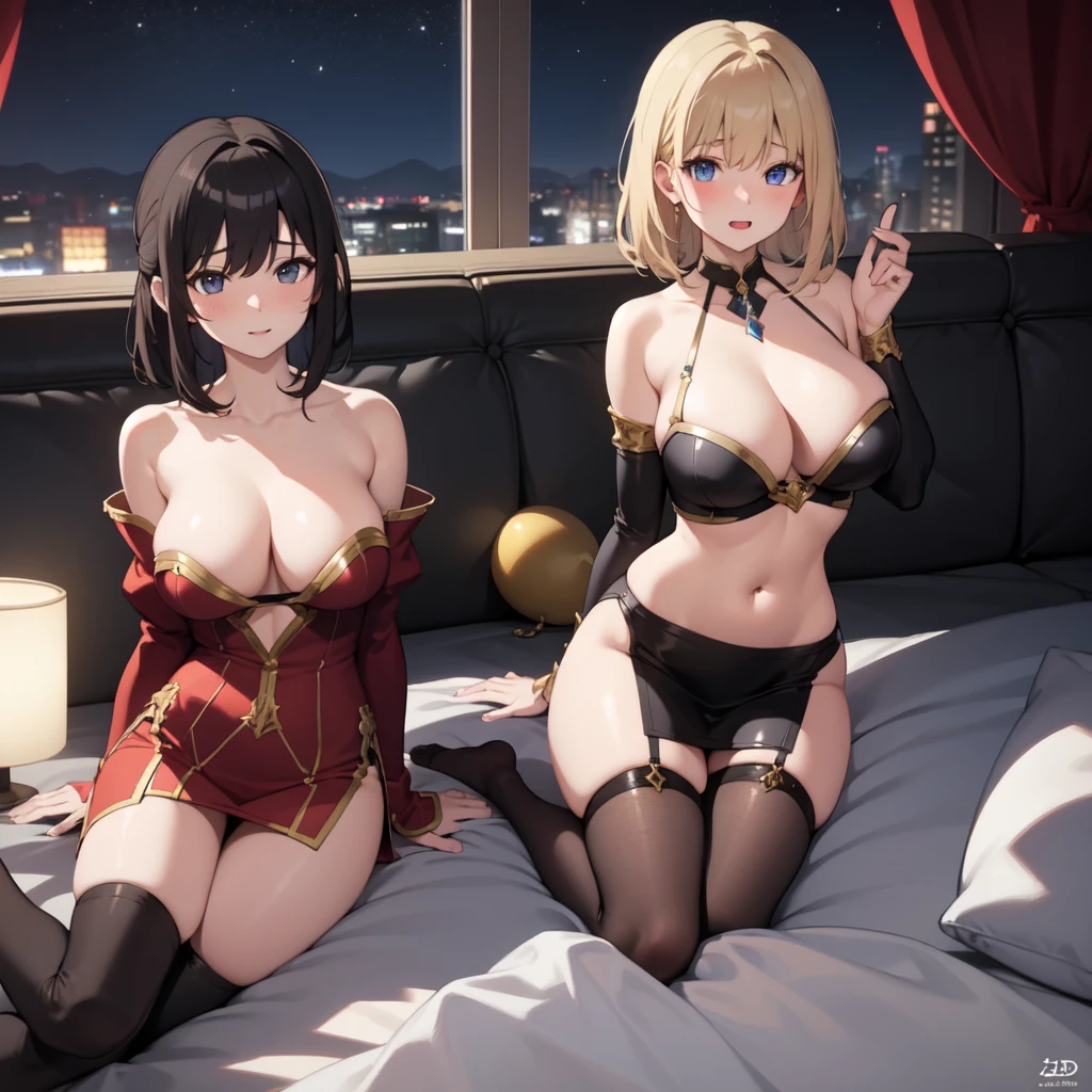 Highest quality、Ultra-high resolution、Fantasy、roleplaying game、A girl with big breasts and no clothes on looks embarrassed on her bed、night
