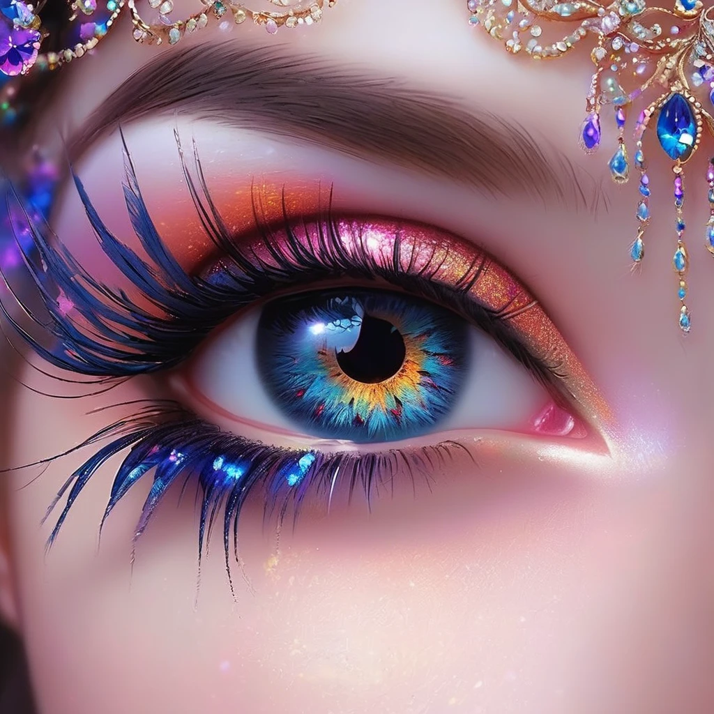 （A very, very beautiful big eye close-up），（Extremely long eyelashes），（Wearing beautiful makeup）