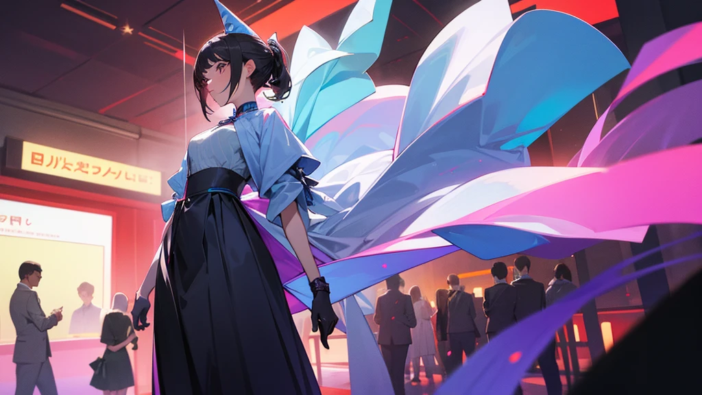During the party、A woman is standing
