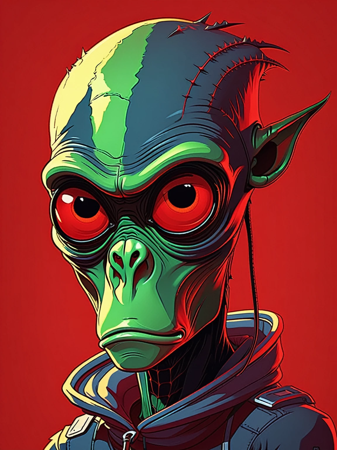 alien, Character in the style of Gorillaz's Demon Days album|iconic red hue background|stark contrast|((expressive eyes))|urban setting|(stylized:1.5). smiling
This creature is truly a marvel of nature!, masterpiece, best quality, detailed, realistic, 8k UHD, high quality, lifelike, precise, vibrant, absurdres, rendered in a cinematic, HDR style, 8K resolution ,masterpiece, best quality, detailed, realistic, 8k UHD, high quality, lifelike, precise, vibrant, absurdres, SimplepositiveXLv1, sfw
