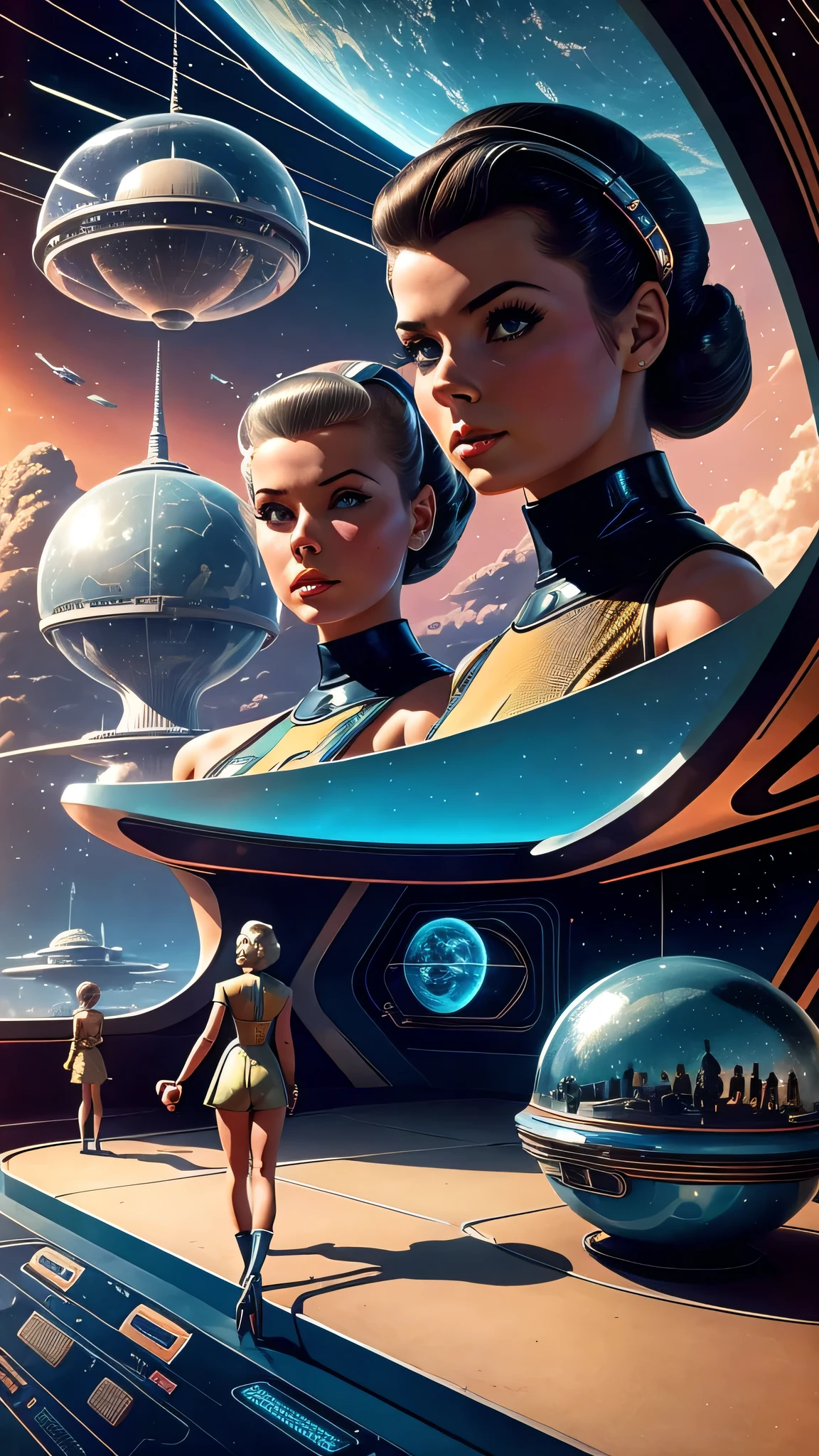 Retro futuristic, retro futurism, Science fiction, 1950s, 1960s, 1970s, aliens, babes, beauty