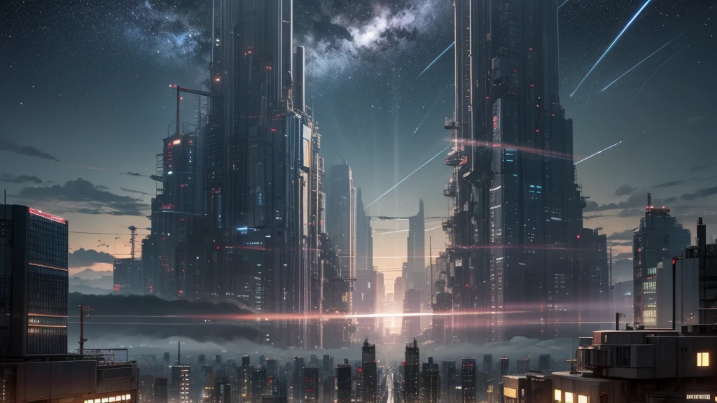 (Tabletop)(High definition)Machine City、Near future、cyber punk、row of buildings、inorganic、There are no people、dim、Dark Sky、There are no shooting stars