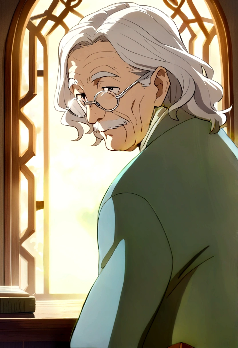 a blue norfolk jacket, elderly man, anime style, 8k, masterpiece, blue colors,